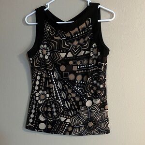 Sandra Darren Black and Tan Patterned Tank Top